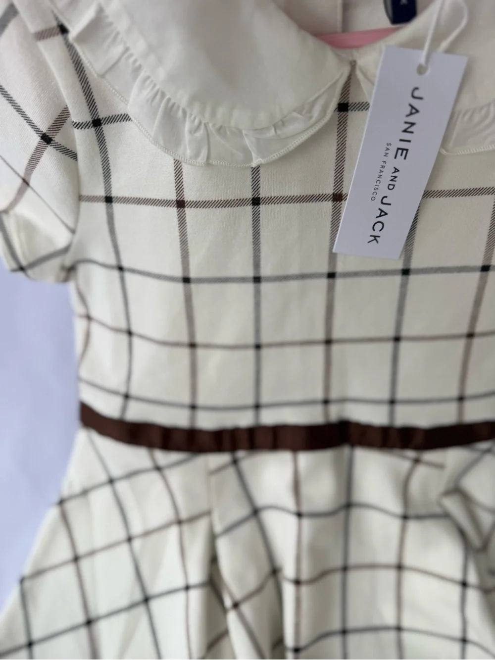 Janie and Jack Cream Plaid Ruffle Peter Pan Collar Girls Dress